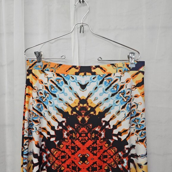 Orange Black Asymmetrical Midi Skirt Boho Western Hippie Festival M - Picture 2 of 8